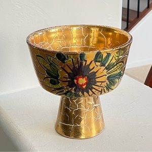Florentine Italy  Gold Pedestal Bowl - Hand Painted